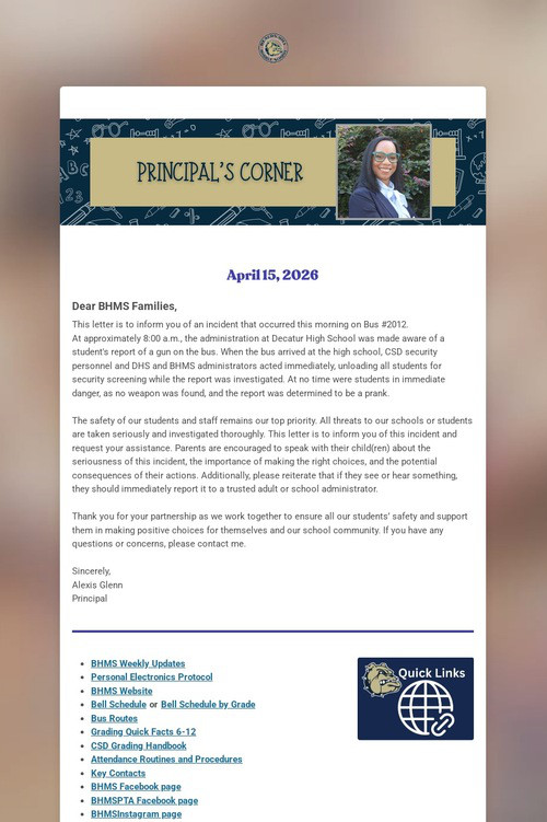 A Message From Principal Glenn