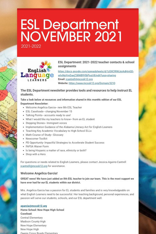 ESL Department NOVEMBER 2021