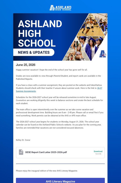 Ashland High School Weekly Update