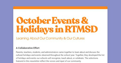 October Events & Holidays in RTMSD
