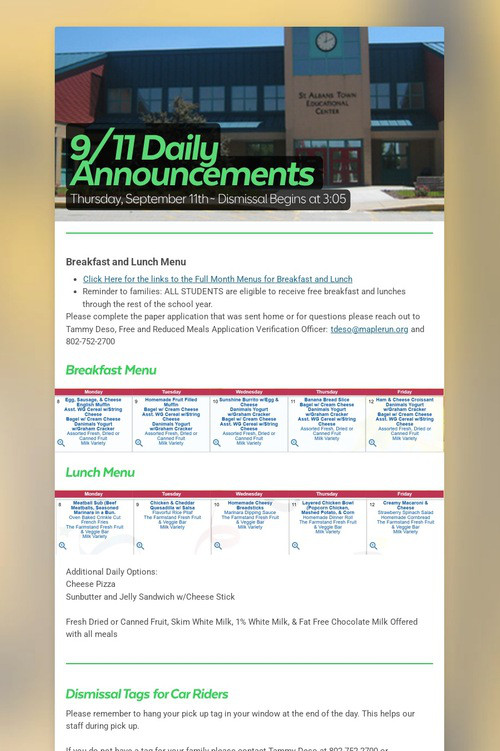9/11 Daily Announcements