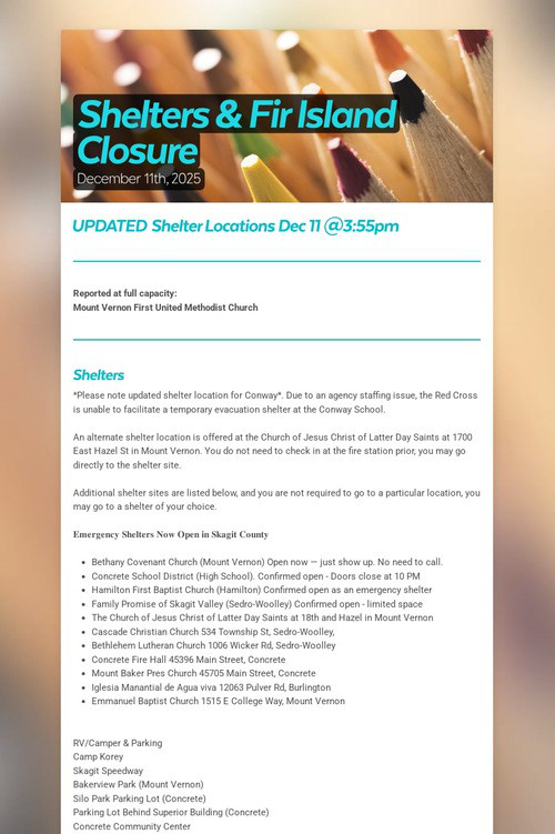 Shelters & Fir Island Closure