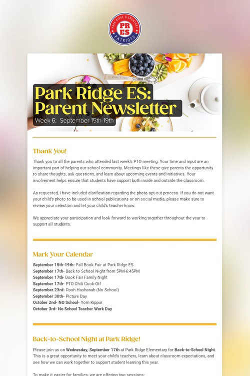 Park Ridge ES:  Parent Newsletter
