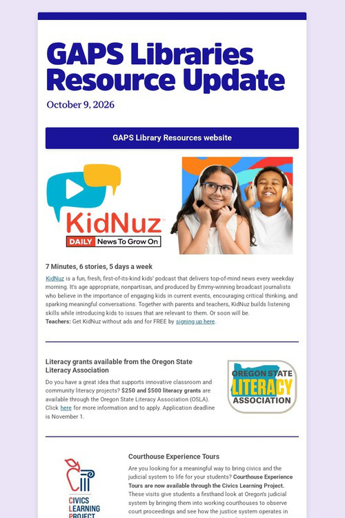 GAPS Libraries Resource Update