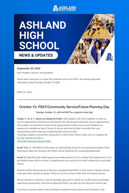 Ashland High School Weekly Update