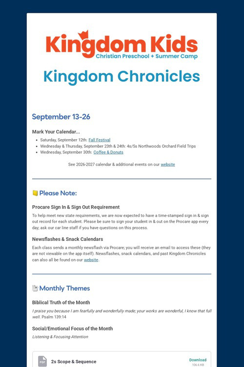 Kingdom Chronicles: Sept 13-26
