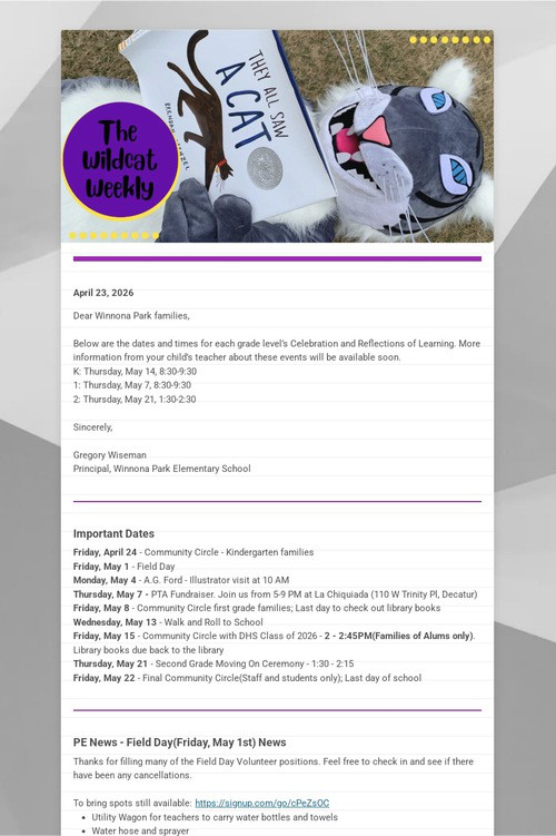 Winnona Park Weekly Update