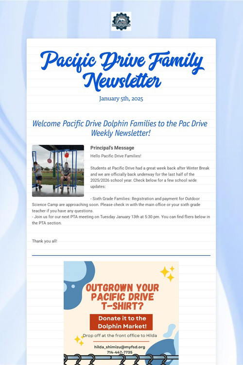 Pacific Drive Family Newsletter