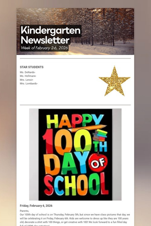 Kindergarten Newsletter