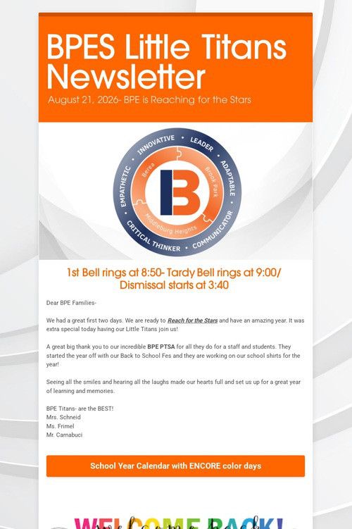 BPES Little Titans Newsletter
