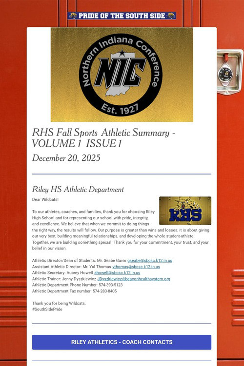 RHS Fall Sports Athletic Summary