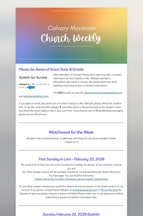 Calvary Moravian Church Weekly