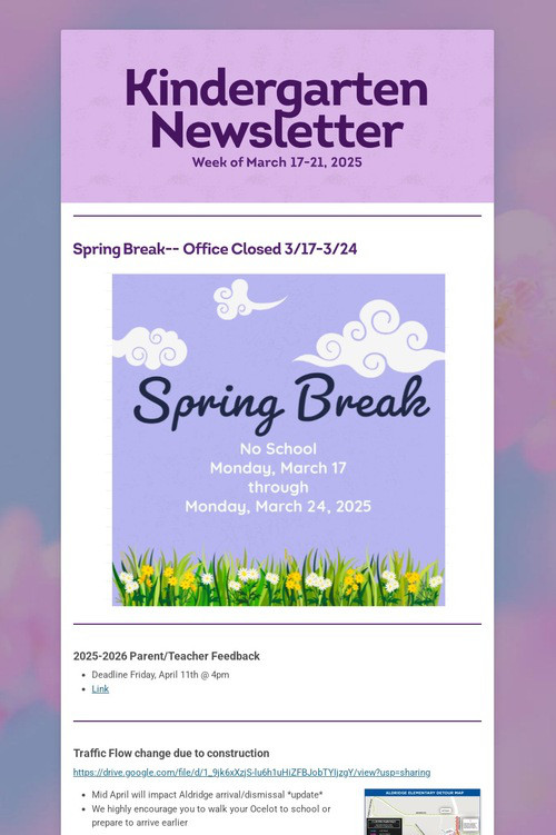 Kindergarten Newsletter