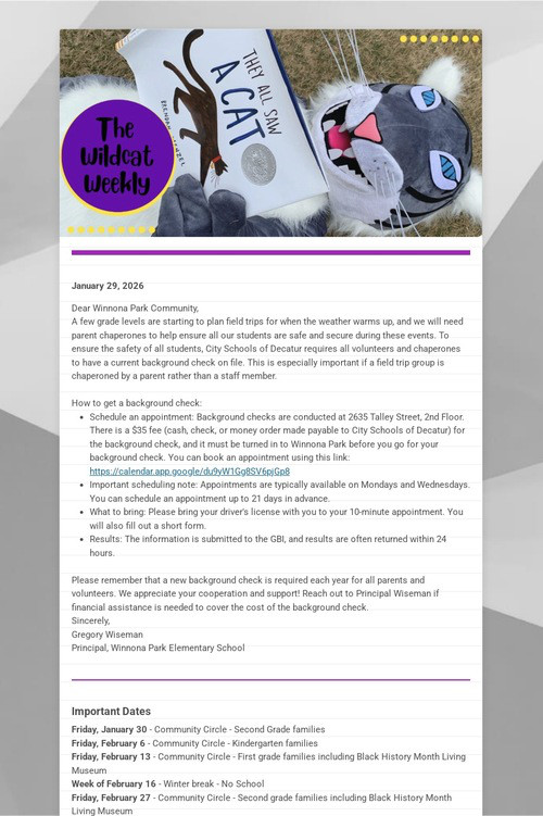 Winnona Park Weekly Update