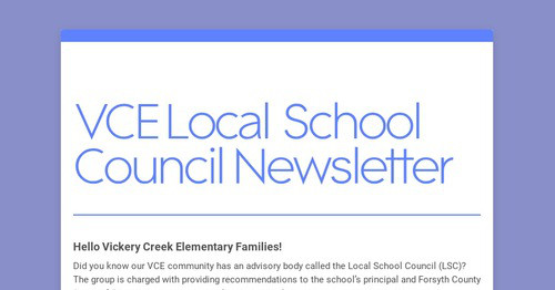 VCE Local School Council Newsletter