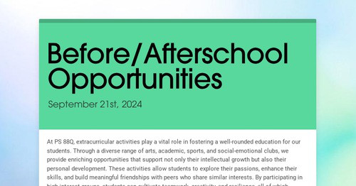 Before/Afterschool Opportunities