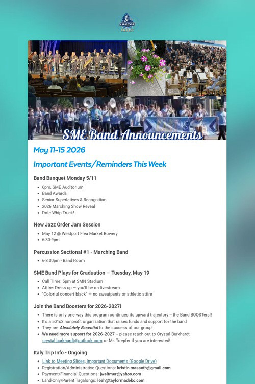 SME Band Announcements - 5/11/26