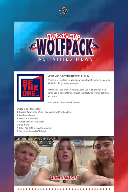 What's Up Wolfpack  9/8 - 9/12