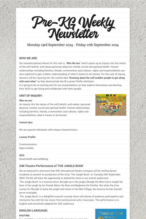 Pre-KG Weekly Newsletter