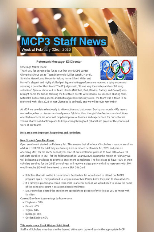 MCP3 Staff News