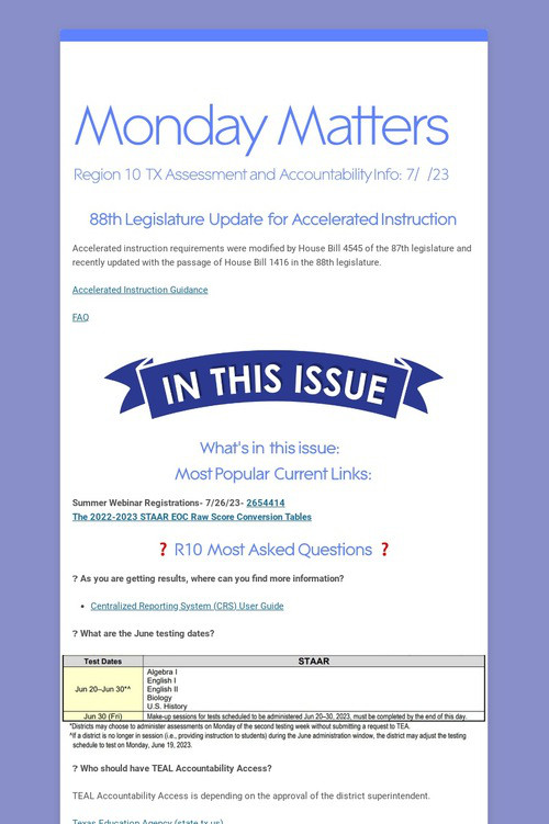 Monday Matters