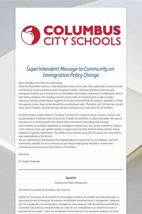 Superintendent Message to Community