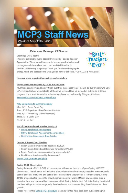 MCP3 Staff News