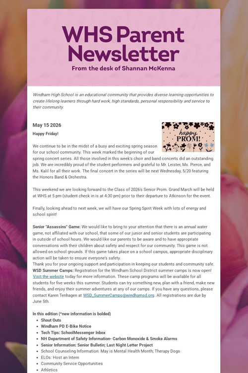 WHS Parent Newsletter