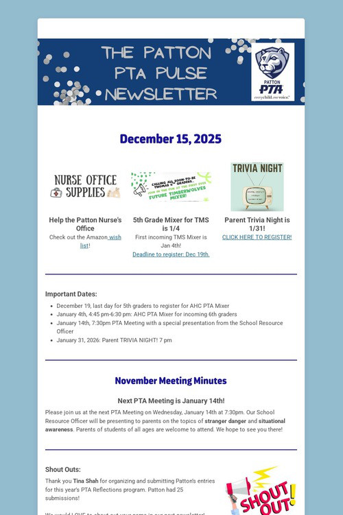 Patton PTA Pulse Newsletter