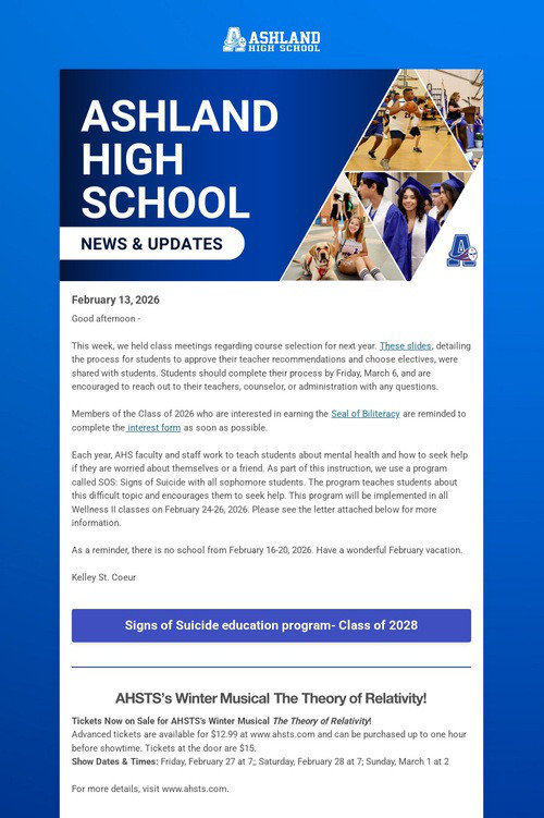 Ashland High School Weekly Update