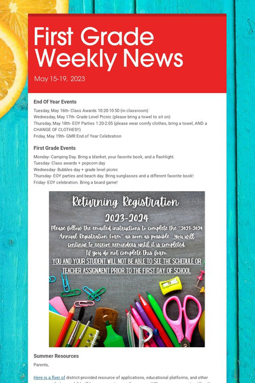 First Grade Weekly News