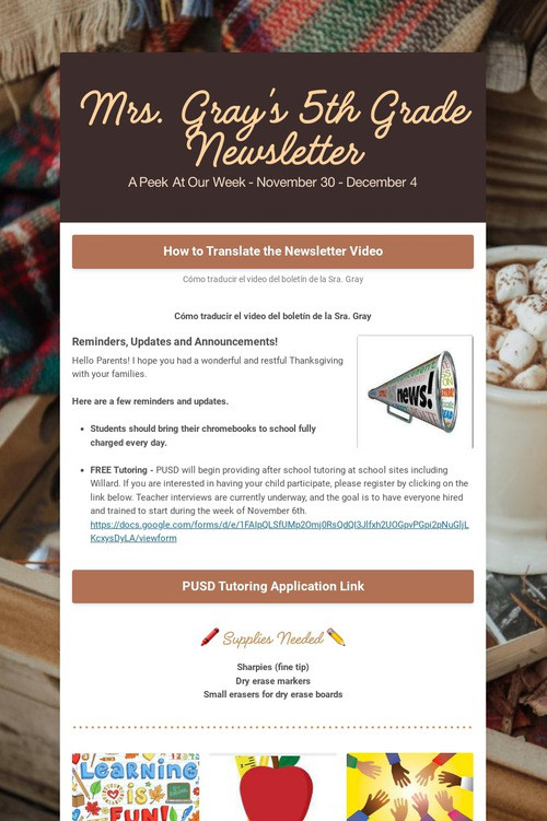 Mrs. Gray's 5th Grade Newsletter