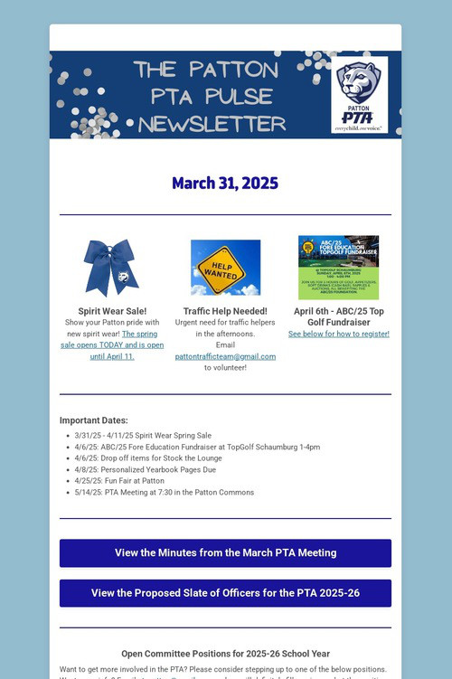 Patton PTA Pulse Newsletter