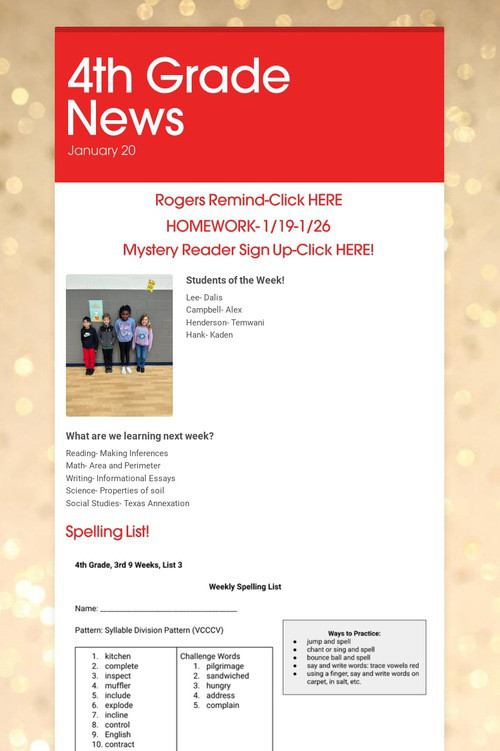 4th Grade News