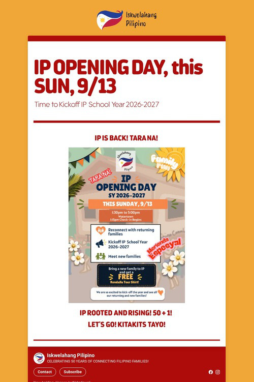 IP OPENING DAY, this SUN, 9/13