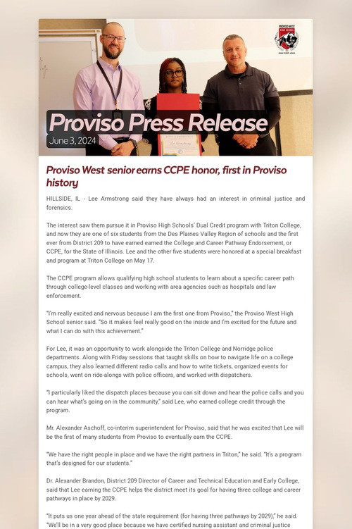 Proviso Press Release