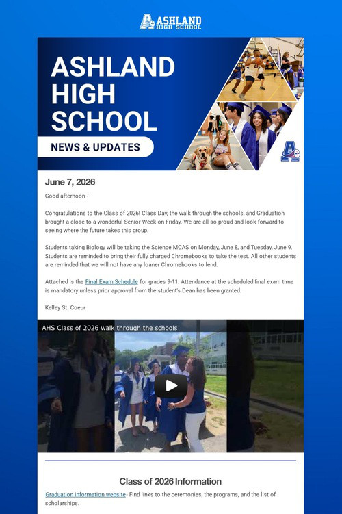 Ashland High School Weekly Update