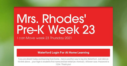 Mrs. Rhodes' Pre-K Week 23 | Smore Newsletters