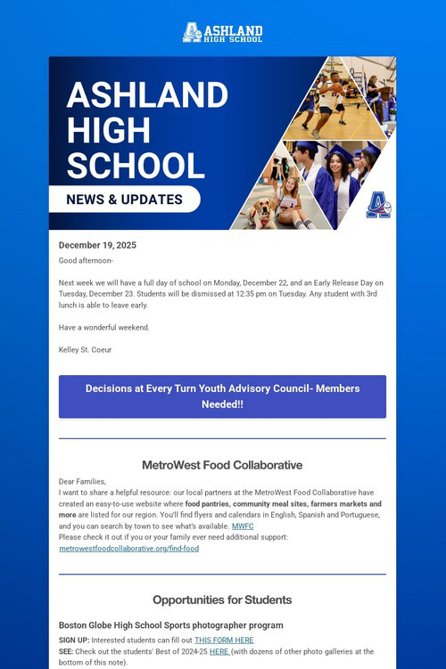 Ashland High School Weekly Update