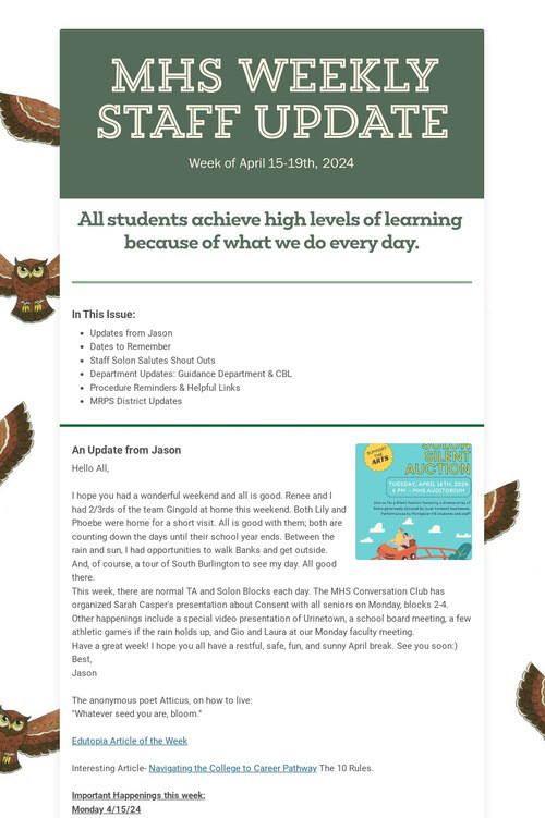 MHS WEEKLY STAFF UPDATE