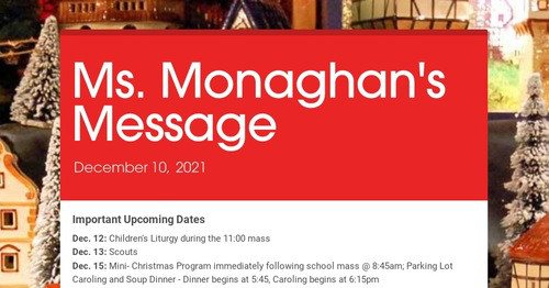 Ms. Monaghan's Message