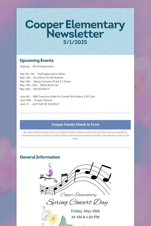Cooper Elementary Newsletter