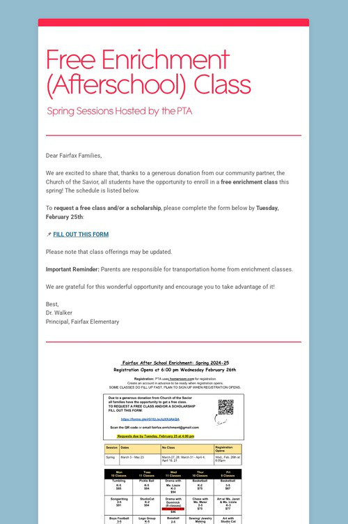 Free Enrichment (Afterschool) Class