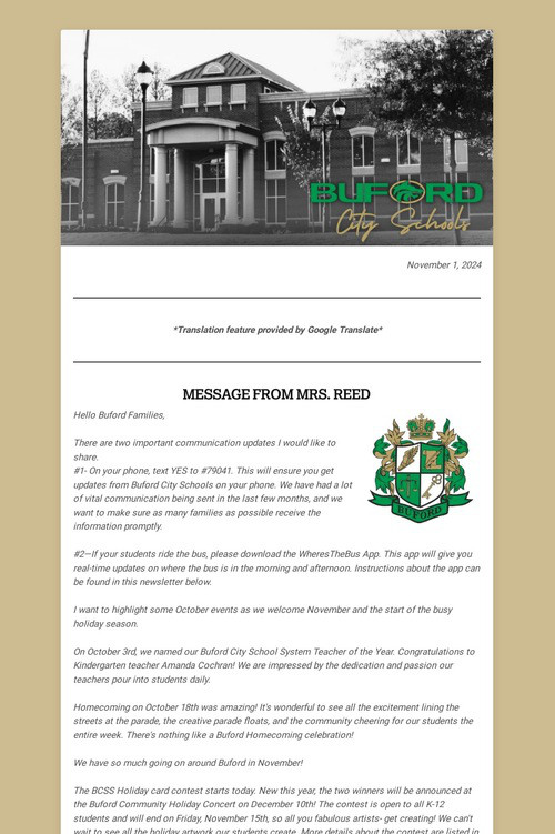 BCSS Newsletter- November 1, 2024