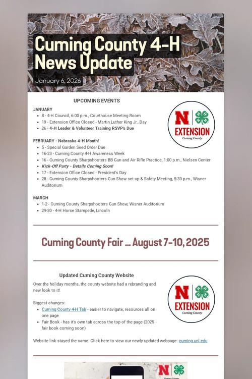 Cuming County 4-H News Update