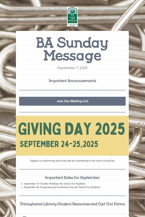 BA Sunday Message
