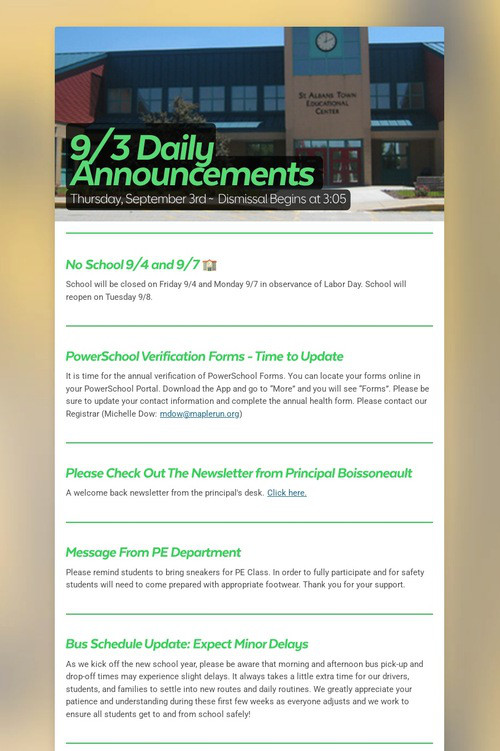9/3 Daily Announcements