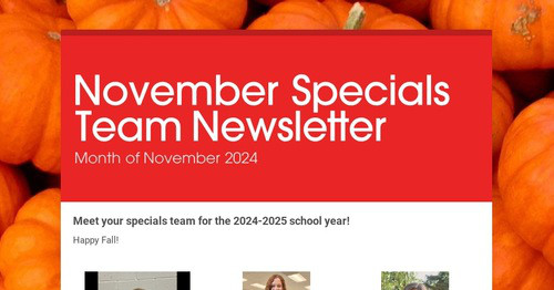 November Specials Team Newsletter