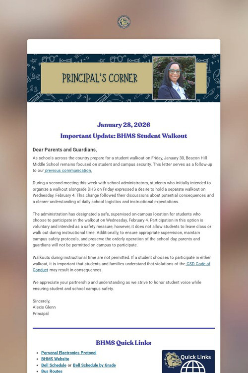 A Message From Principal Glenn