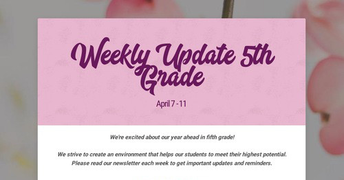 Weekly Update 5th Grade